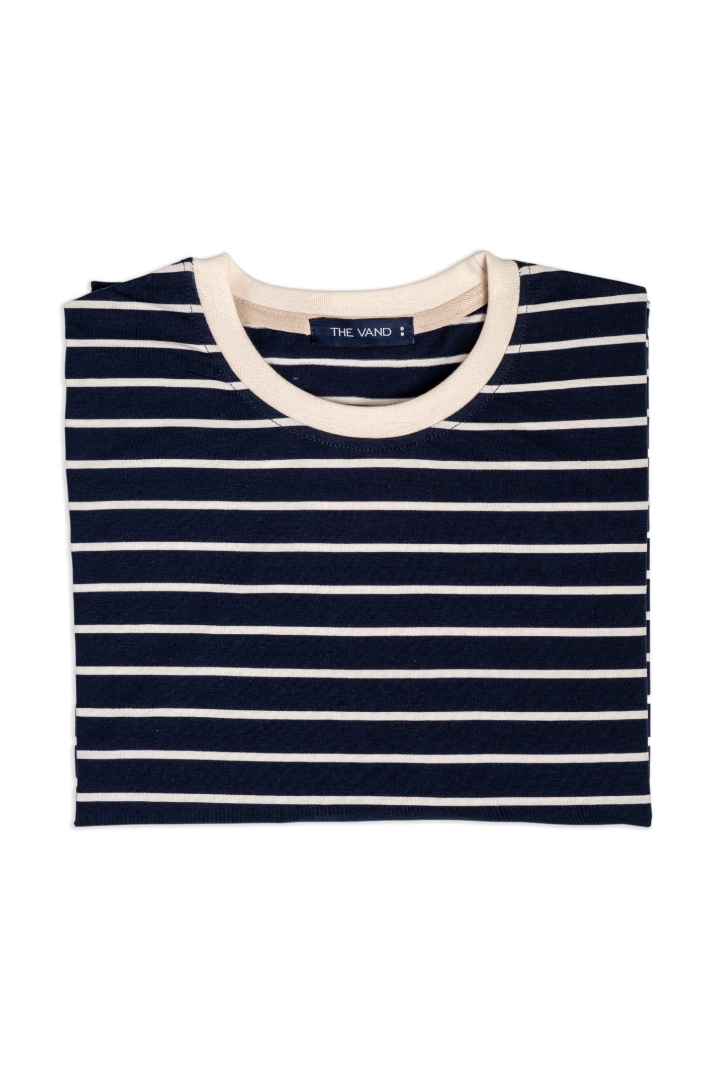 100% COTTON NAVY-CREAM STRIPED TSHIRT