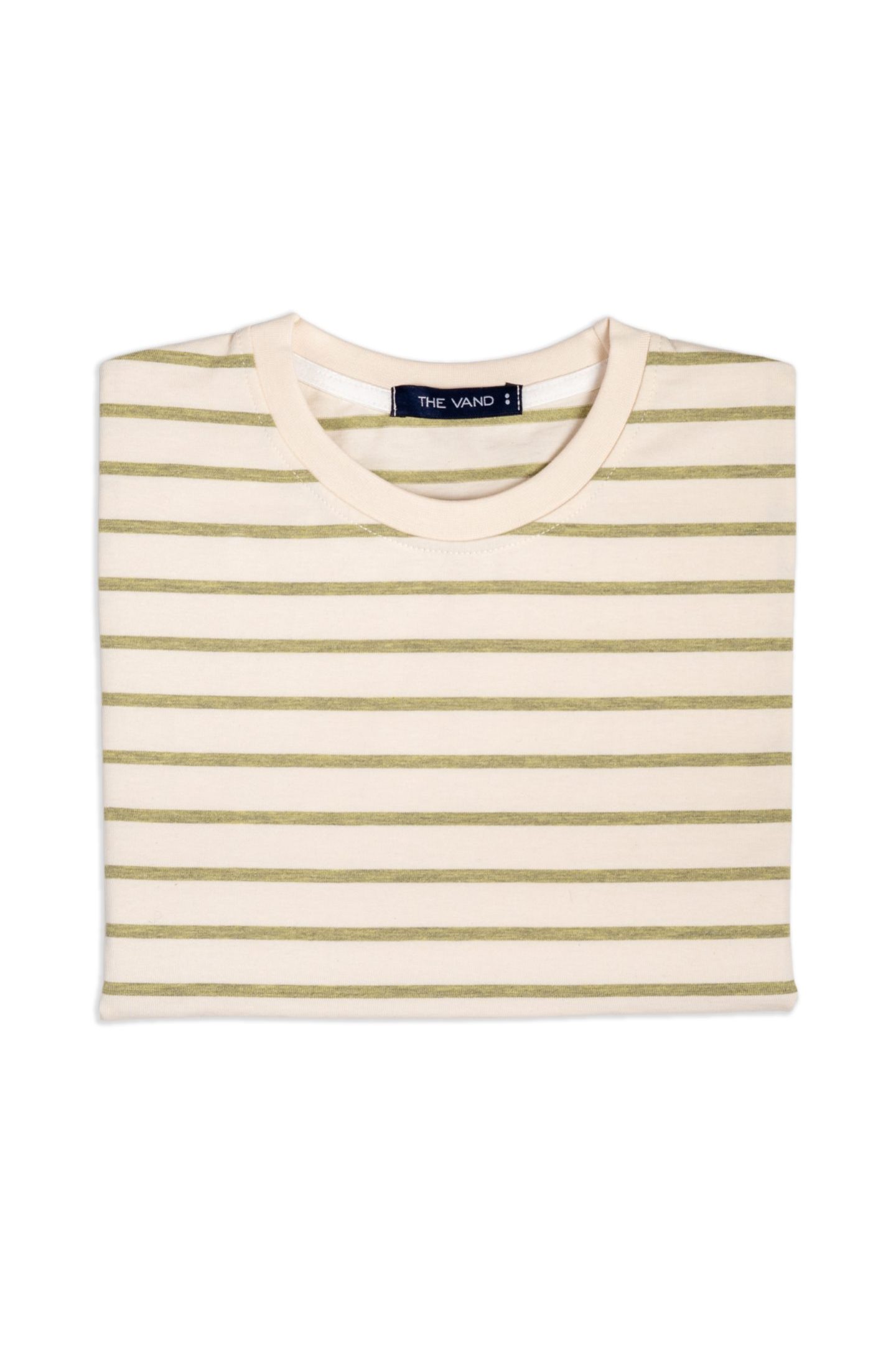 100% COTTON CREAM-GREEN STRIPED TSHIRT