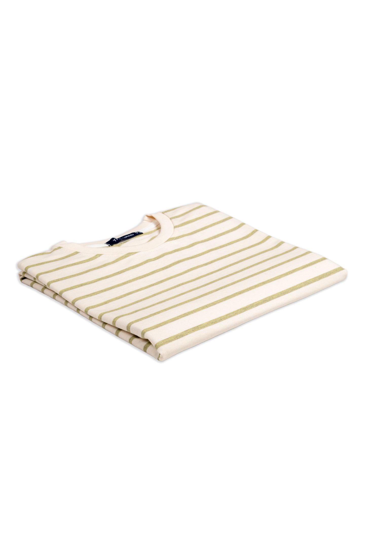 100% COTTON CREAM-GREEN STRIPED TSHIRT