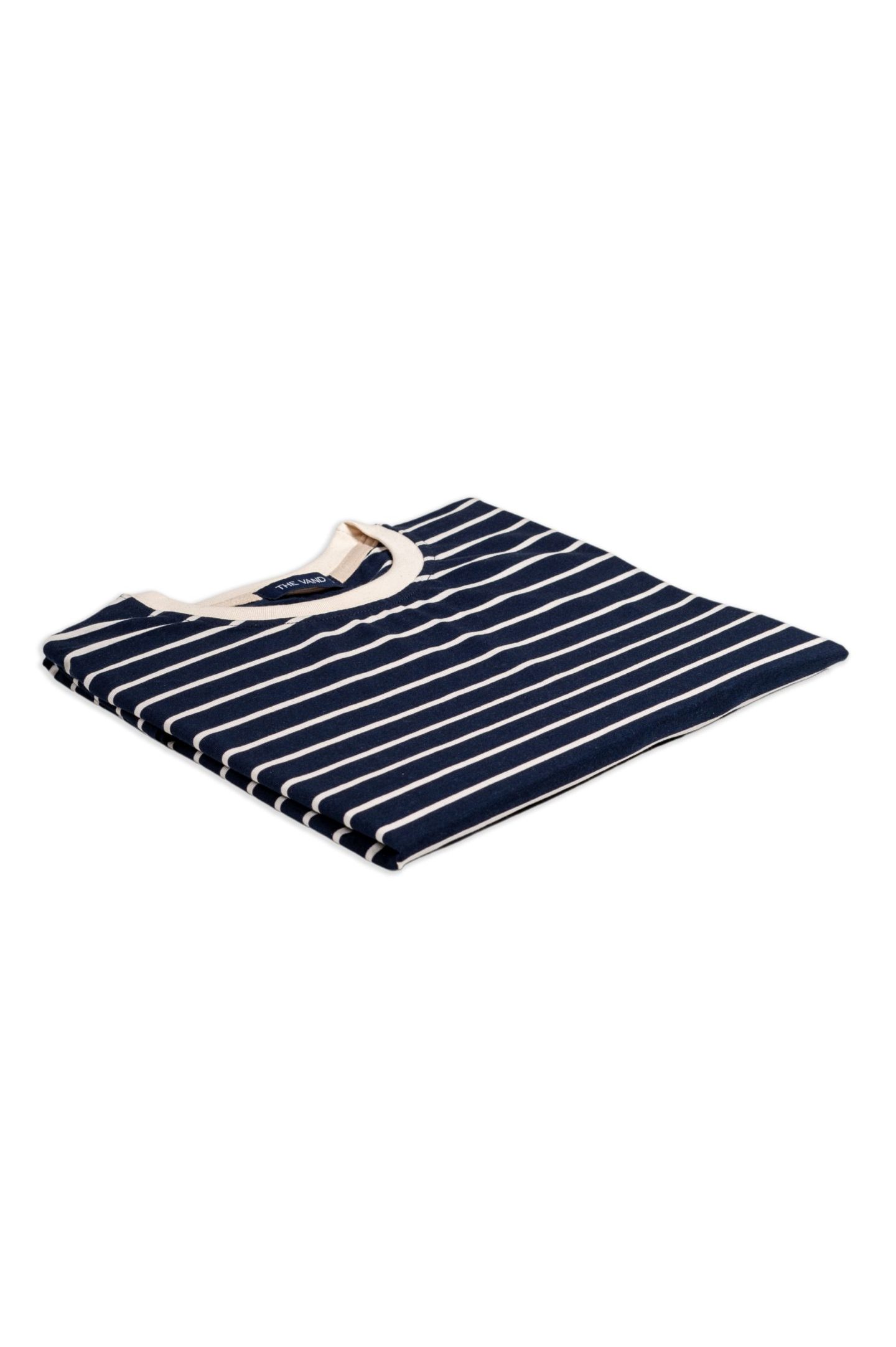 100% COTTON NAVY-CREAM STRIPED TSHIRT